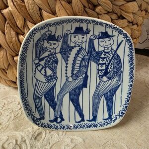Stavangerflint Norway Jegere Hunters Shallow Dish 5" Blue White Flintware Waage‎